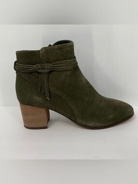 Violet & Red Jenna suede leather ankle boot olive green heel shoe bootie new 8.5